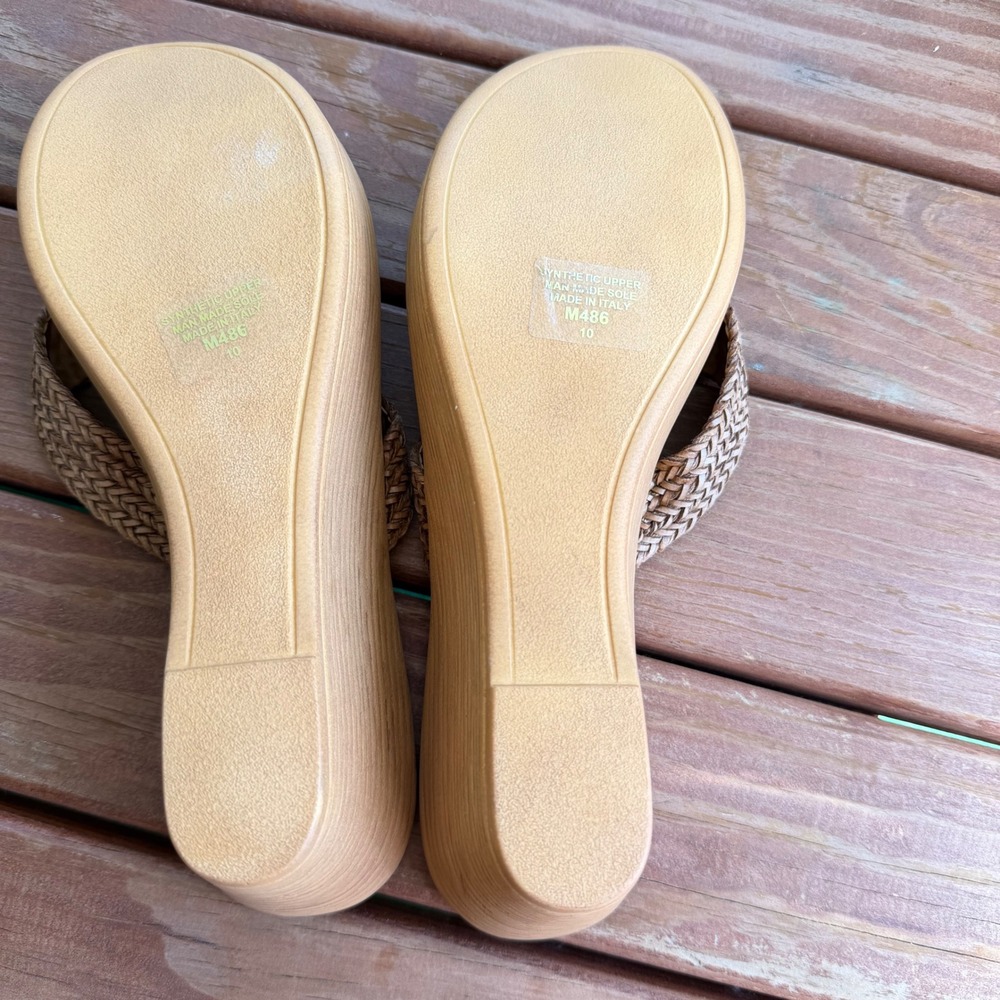 A Giannetti Tan Woven Rhinestone Wedge Sandals Made in Italy Womens Size 10 - Picture 9 of 9